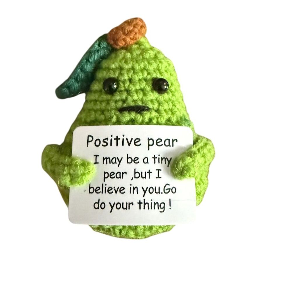 Handmade Crochet Pear Amigurumi Positive Affirmation Toy